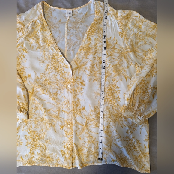Gap Long Balloon Sleeve Yellow Floral V-neck Blouse, XXL - Picture 4 of 5